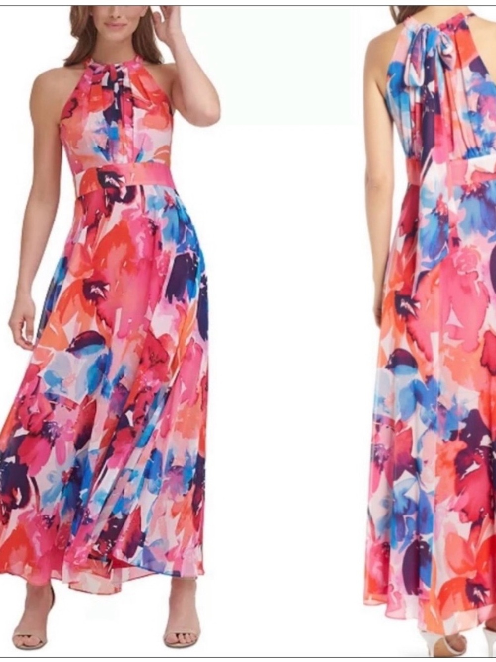 Eliza J Vibrant Pink Multi Halter Floral Maxi Dress